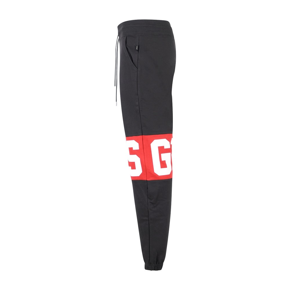 GCDS - Pantalone tuta nero con logo fronte e retro regular fit per uomo |