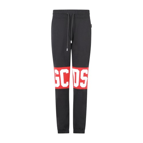 GCDS - Pantalone tuta nero con logo fronte e retro regular fit per uomo |