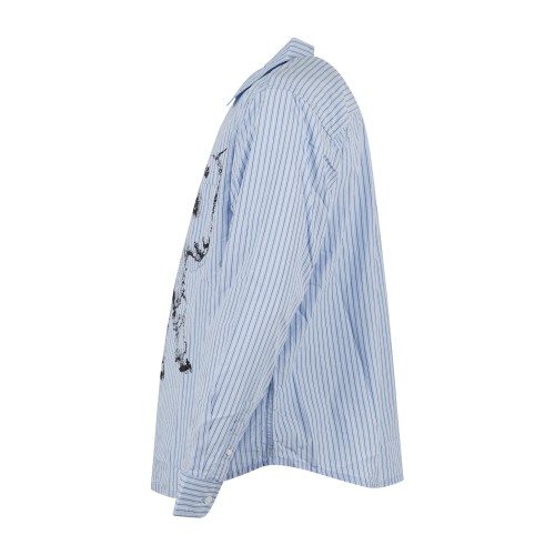 Obey - Camicia Billy Woven celeste manica lunga a righe con stampa e logo per 2