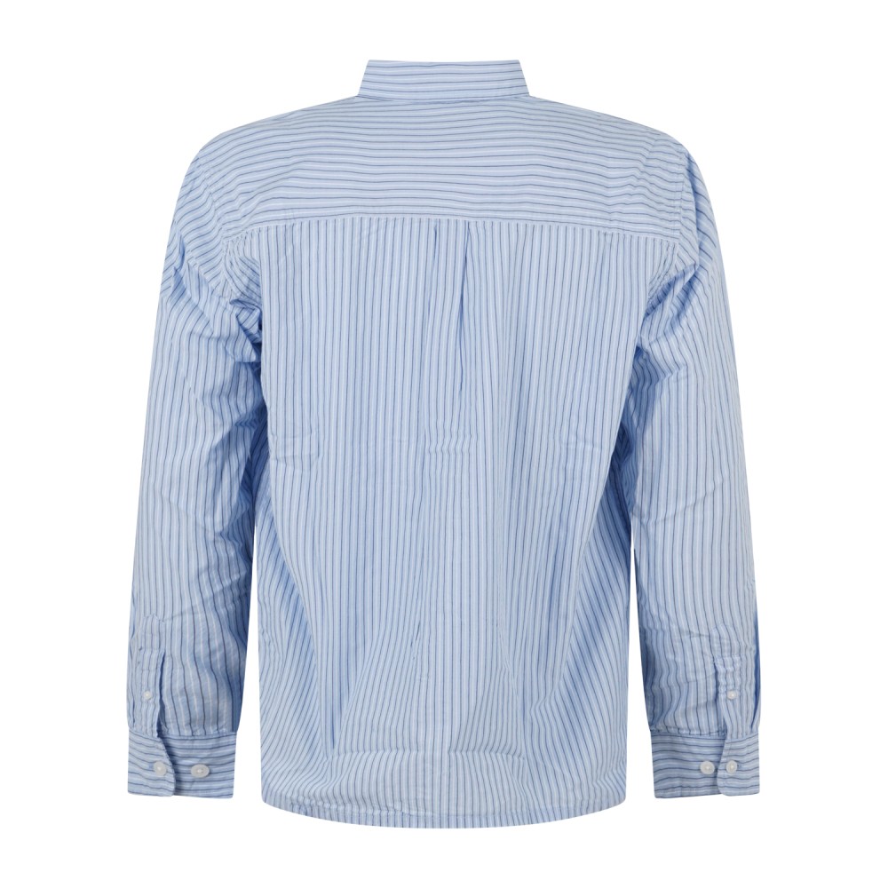 Obey - Camicia Billy Woven celeste manica lunga a righe con stampa e logo per