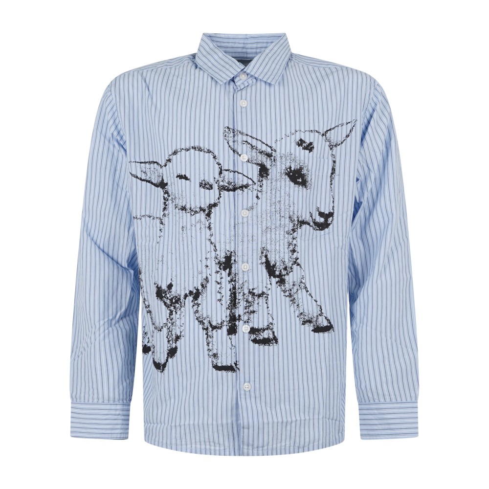 Obey - Camicia Billy Woven celeste manica lunga a righe con stampa e logo per