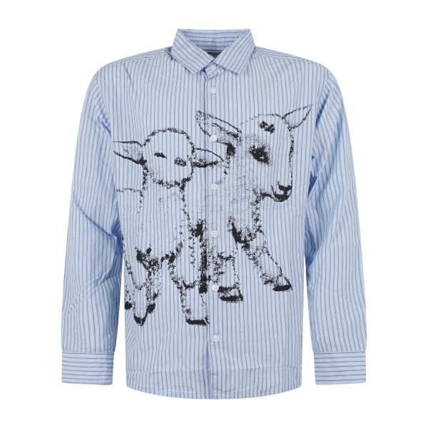 Obey - Camicia Billy Woven celeste manica lunga a righe con stampa e logo per