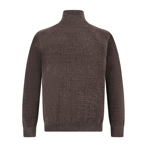 HèSKIMO - Dolcevita marrone in ciniglia con patch logo laterale per uomo |