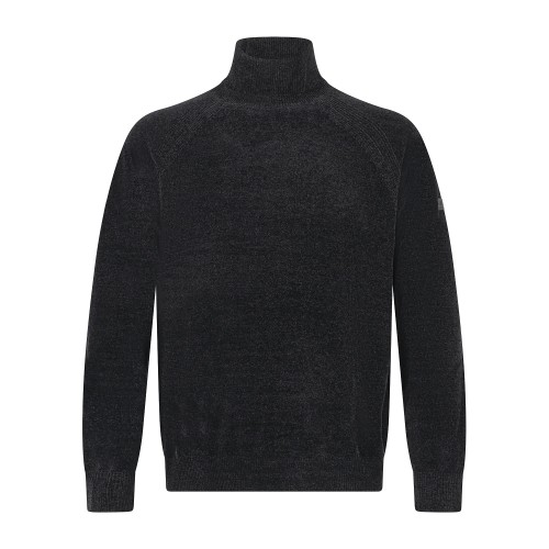 HèSKIMO - Dolcevita nero in ciniglia con patch logo laterale per uomo |