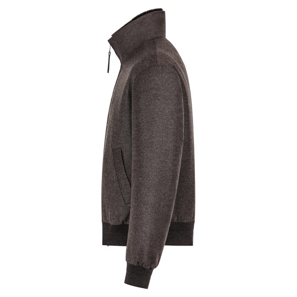 DUNO - Giubbotto Onorio marrone in lana e cashmere con collo staccabile in vera