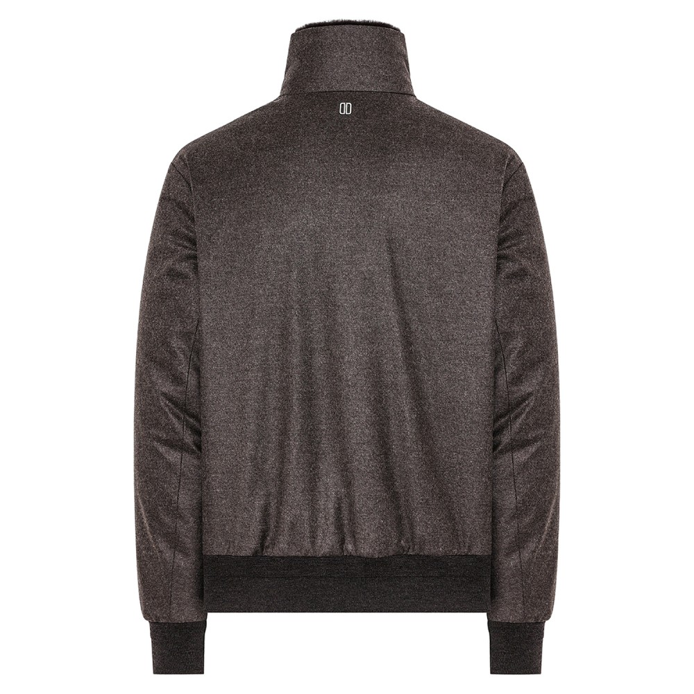 DUNO - Giubbotto Onorio marrone in lana e cashmere con collo staccabile in vera