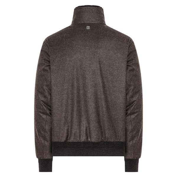 DUNO - Giubbotto Onorio marrone in lana e cashmere con collo staccabile in vera