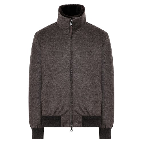 DUNO - Giubbotto Onorio marrone in lana e cashmere con collo staccabile in vera