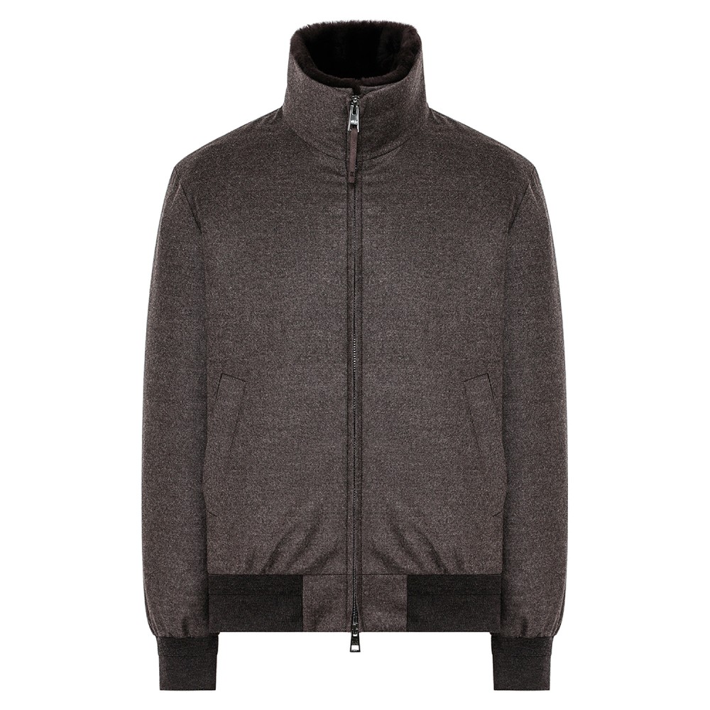 DUNO - Giubbotto Onorio marrone in lana e cashmere con collo staccabile in vera