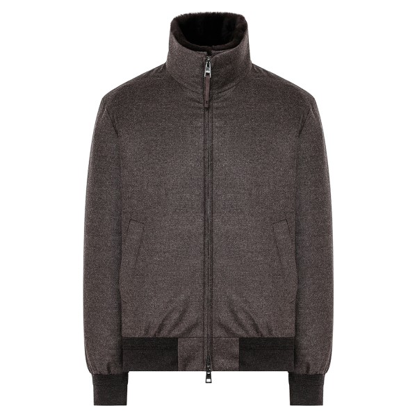 DUNO - Giubbotto Onorio marrone in lana e cashmere con collo staccabile in vera