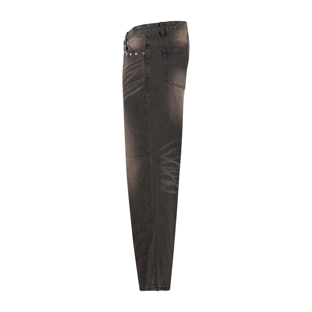 Obey - Jeans Studded Boxcar marrone 5 tasche con borchie straight leg fit per