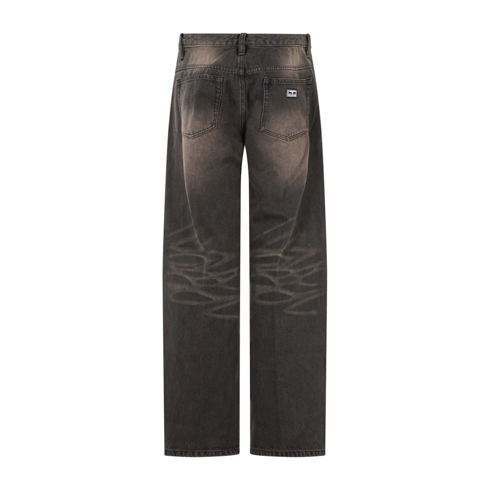 Obey - Jeans Studded Boxcar marrone 5 tasche con borchie straight leg fit per