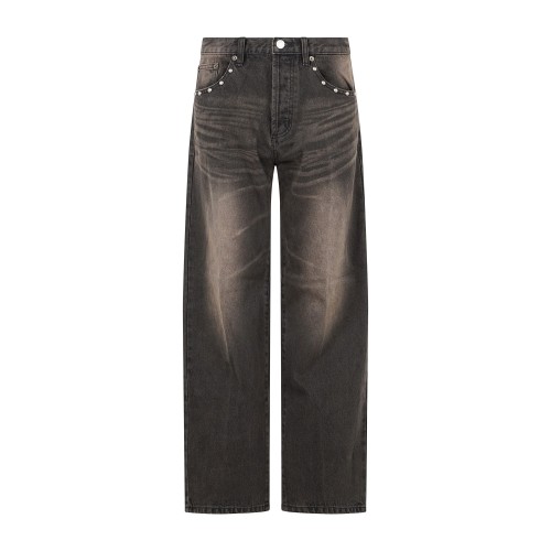 Obey - Jeans Studded Boxcar marrone 5 tasche con borchie straight leg fit per