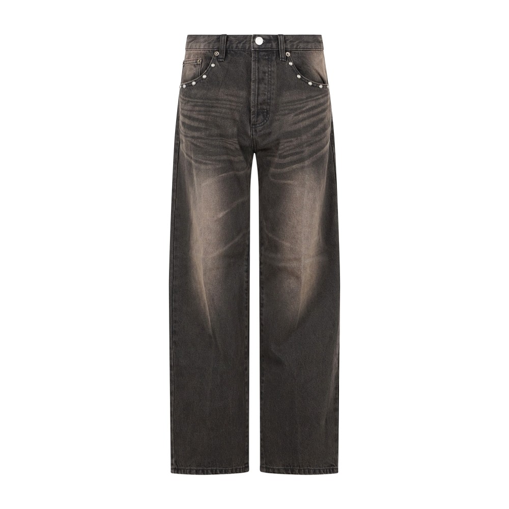 Obey - Jeans Studded Boxcar marrone 5 tasche con borchie straight leg fit per