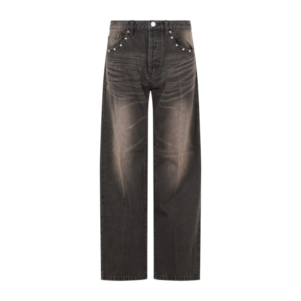 Obey - Jeans Studded Boxcar marrone 5 tasche con borchie straight leg fit per
