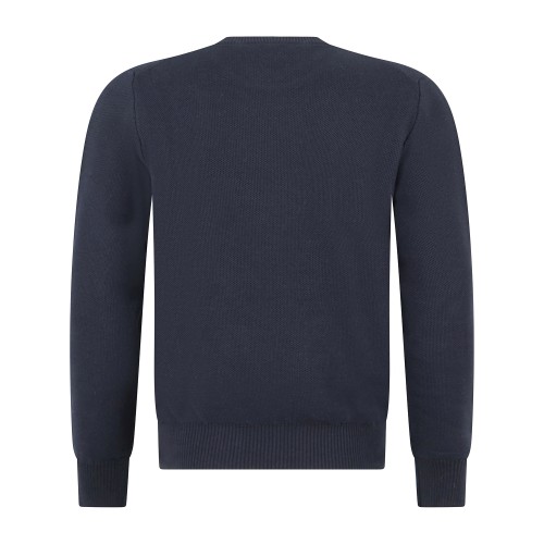 MASQ - Maglione girocollo blu in cotone con lavorazione operata micro per uomo 2