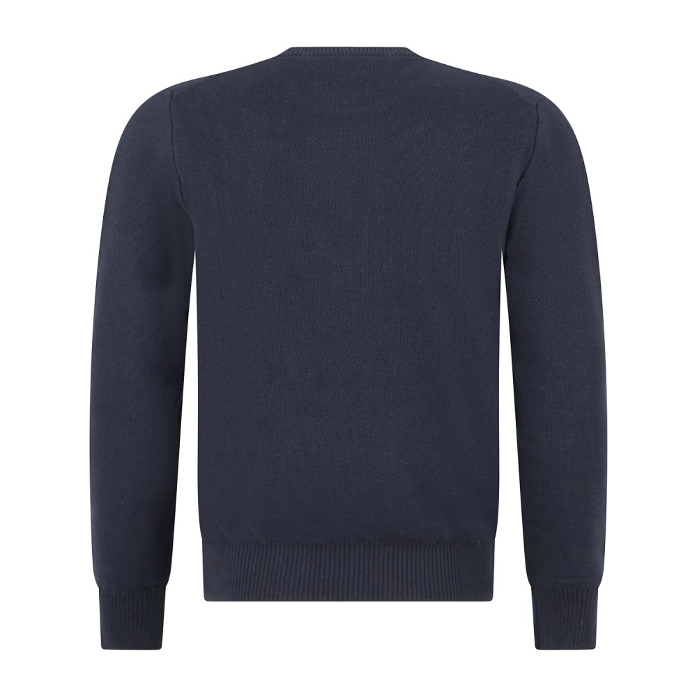 MASQ - Maglione girocollo blu in cotone con lavorazione operata micro per uomo