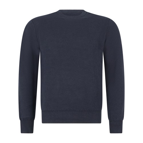 MASQ - Maglione girocollo blu in cotone con lavorazione operata micro per uomo