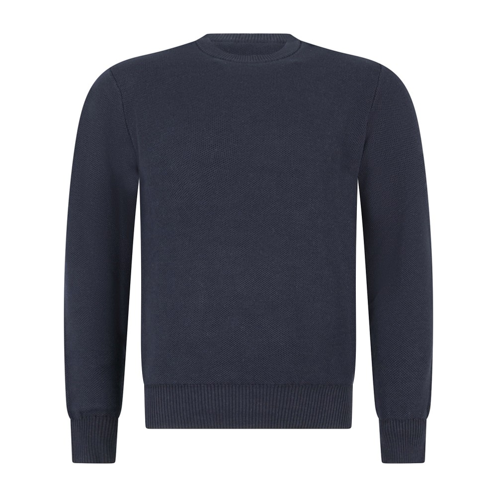 MASQ - Maglione girocollo blu in cotone con lavorazione operata micro per uomo