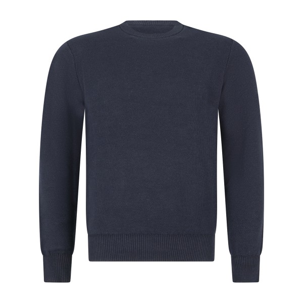 MASQ - Maglione girocollo blu in cotone con lavorazione operata micro per uomo