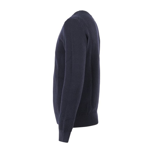 MASQ - Maglione girocollo blu in lana merinos con lavorazione operata macro per 2