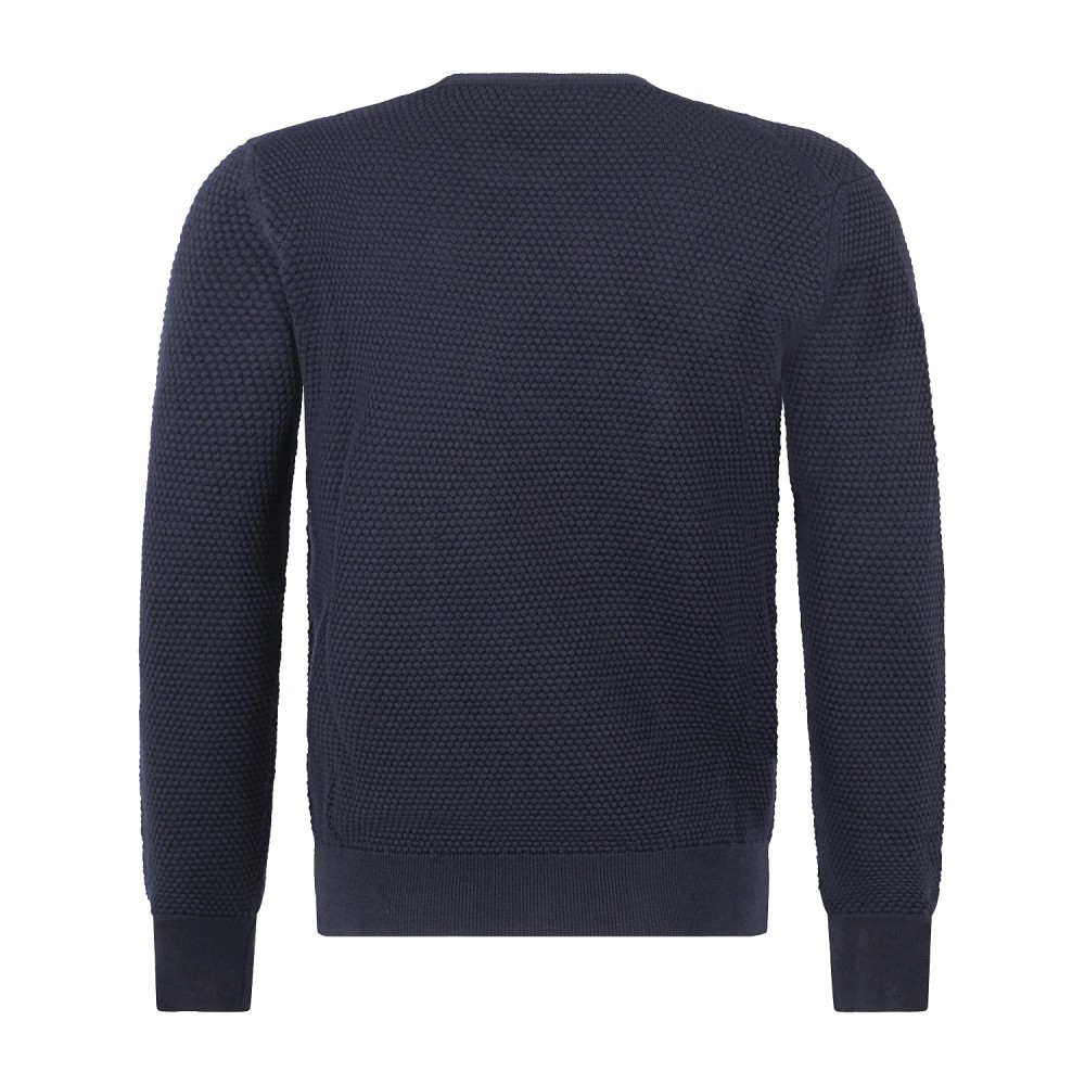 MASQ - Maglione girocollo blu in lana merinos con lavorazione operata macro per