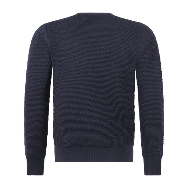 MASQ - Maglione girocollo blu in lana merinos con lavorazione operata macro per