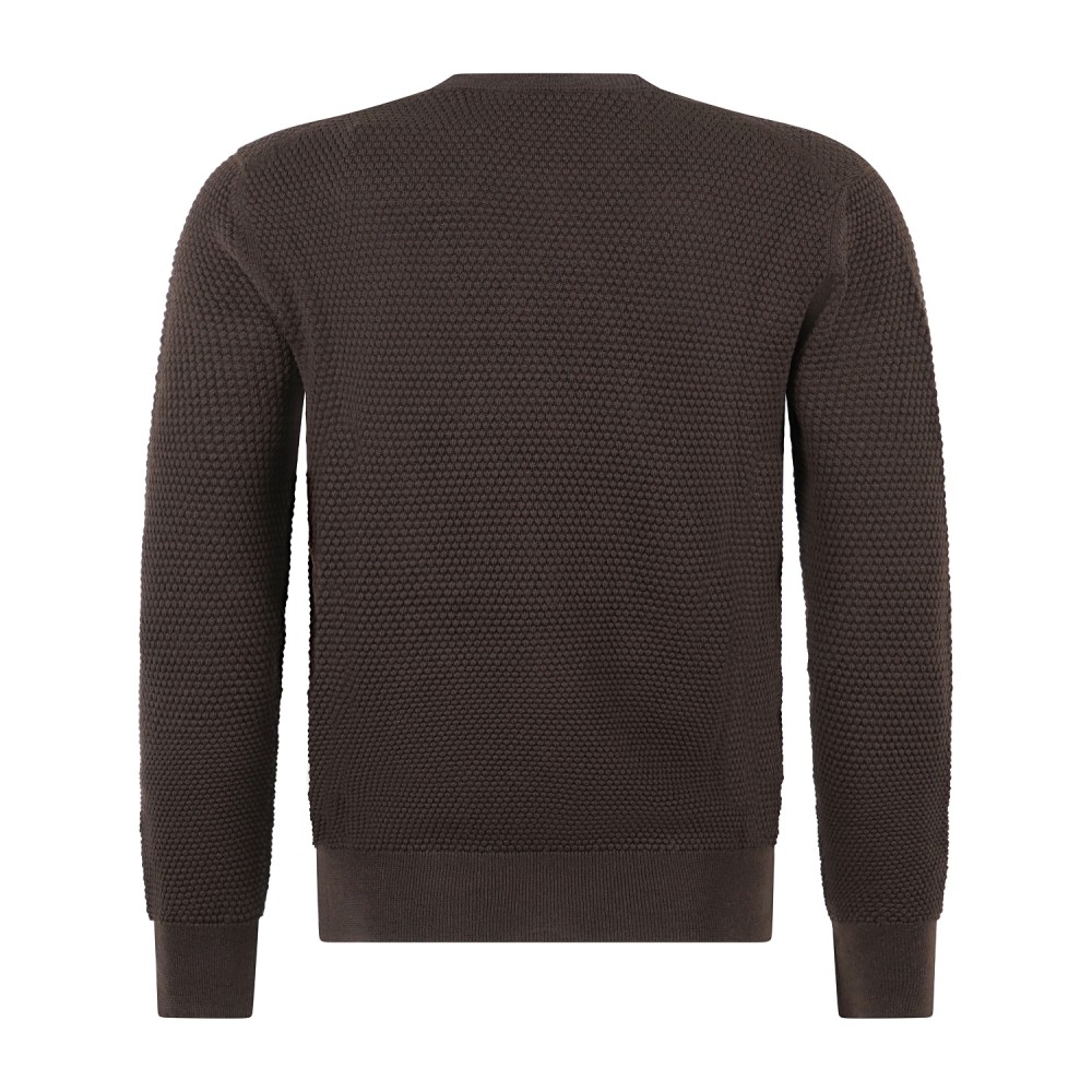 MASQ - Maglione girocollo marrone in lana merinos con lavorazione operata macro