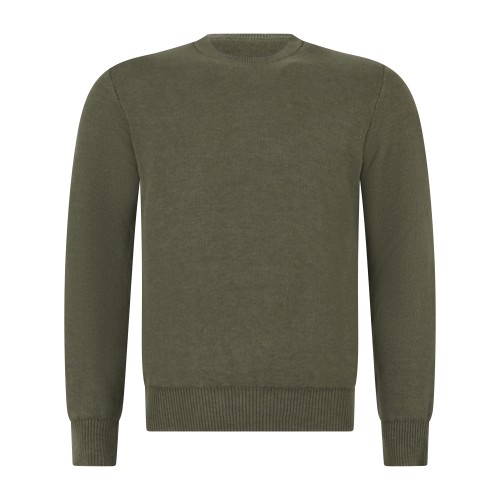 MASQ - Maglione girocollo verde in cotone con lavorazione operata micro per