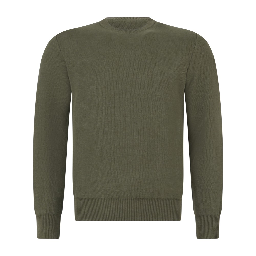 MASQ - Maglione girocollo verde in cotone con lavorazione operata micro per