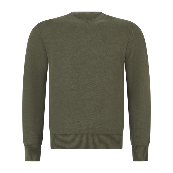 MASQ - Maglione girocollo verde in cotone con lavorazione operata micro per