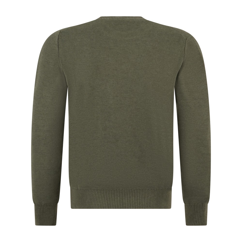 MASQ - Maglione girocollo verde in cotone con lavorazione operata micro per