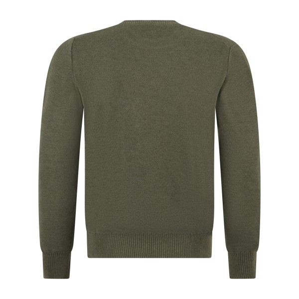 MASQ - Maglione girocollo verde in cotone con lavorazione operata micro per