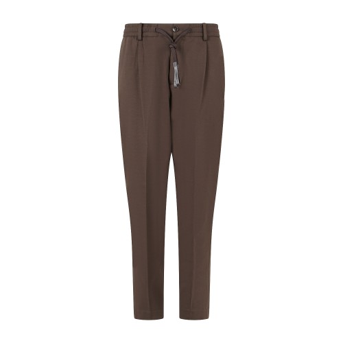 Daniele Alessandrini - Pantalone marrone con girovita elasticizzato e laccetti