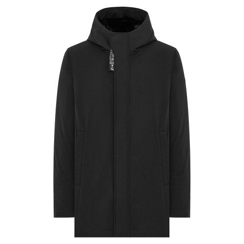 DUNO - Parka Suron nero in tessuto tecnico con cappuccio per uomo | suron