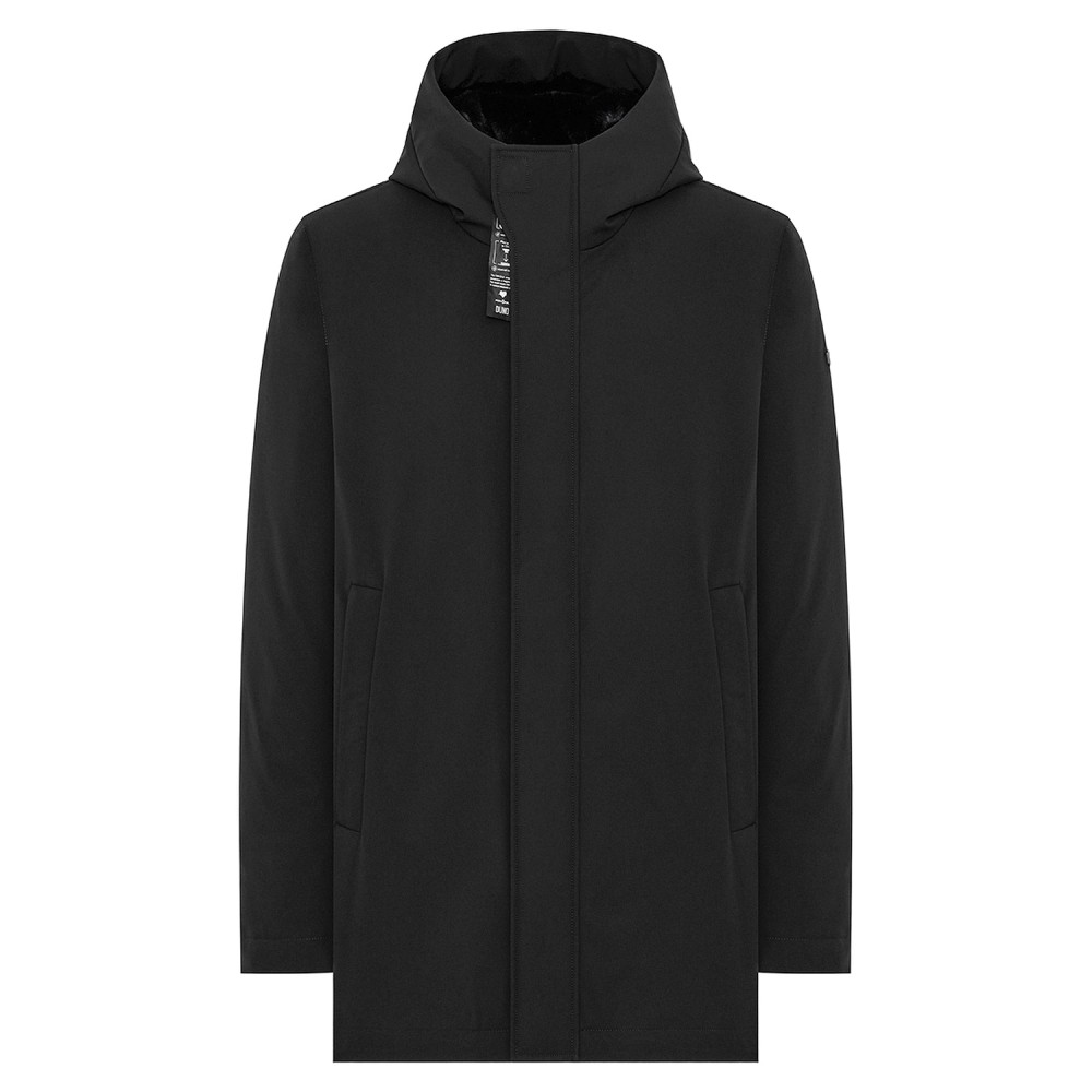 DUNO - Parka Suron nero in tessuto tecnico con cappuccio per uomo | suron