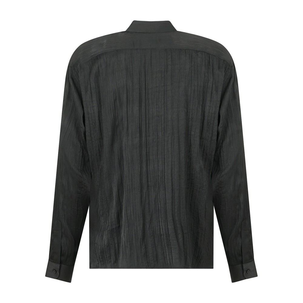 Marsem - Camicia manica lunga nera in viscosa con lavorazione plissè all-over