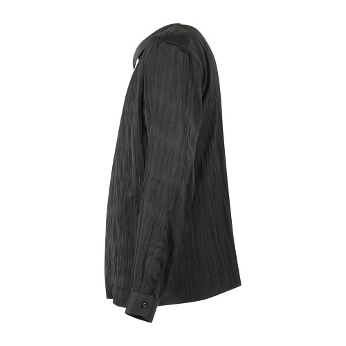 Marsem - Camicia manica lunga nera in viscosa con lavorazione plissè all-over 2