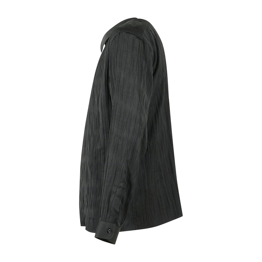 Marsem - Camicia manica lunga nera in viscosa con lavorazione plissè all-over