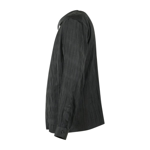 Marsem - Camicia manica lunga nera in viscosa con lavorazione plissè all-over