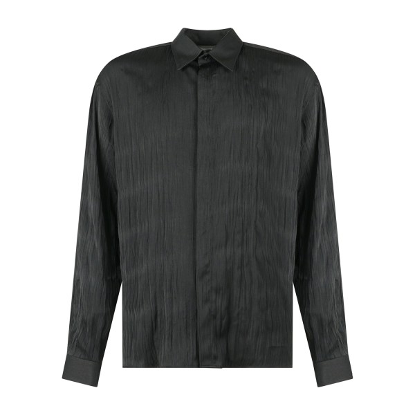 Marsem - Camicia manica lunga nera in viscosa con lavorazione plissè all-over
