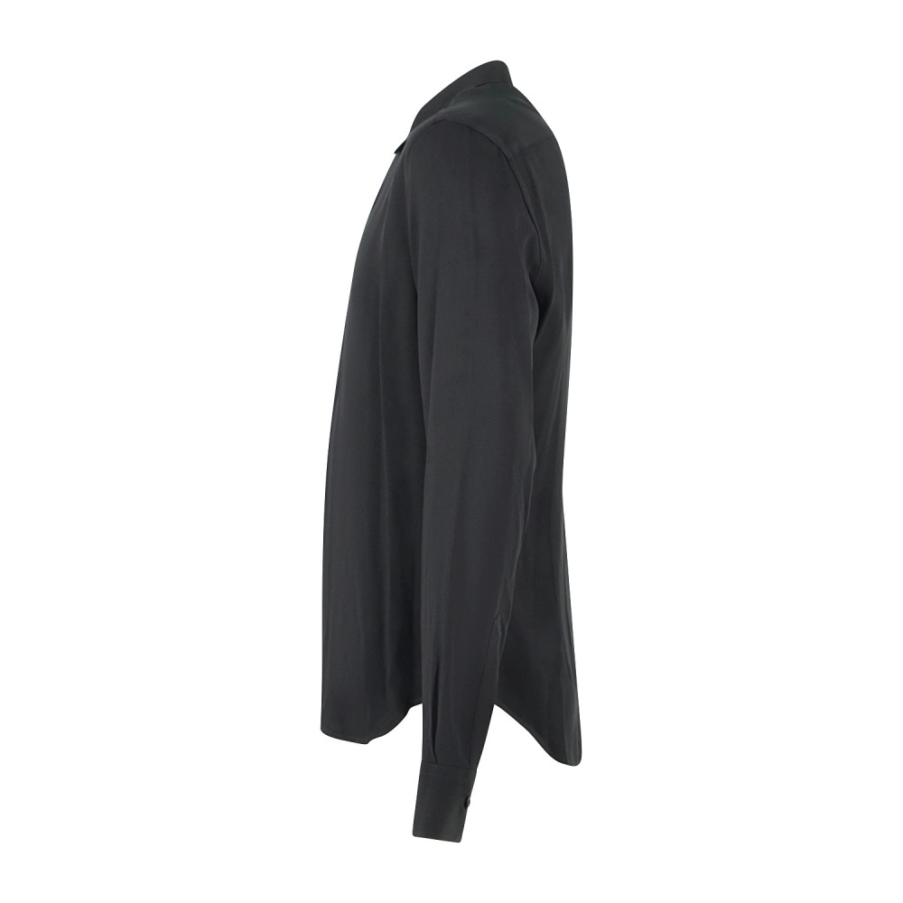 Marsem - Camicia manica lunga nera in viscosa opaca slim fit per uomo | co68