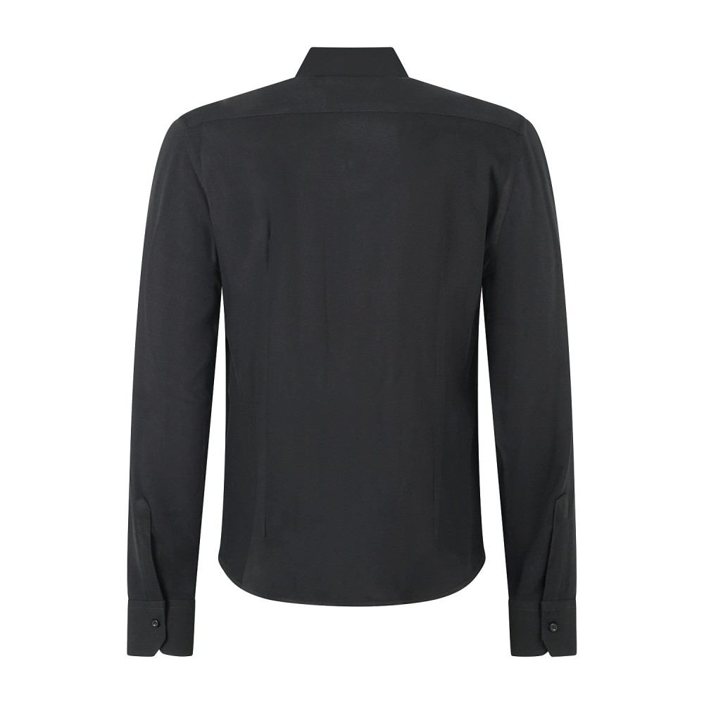 Marsem - Camicia manica lunga nera in viscosa opaca slim fit per uomo | co68