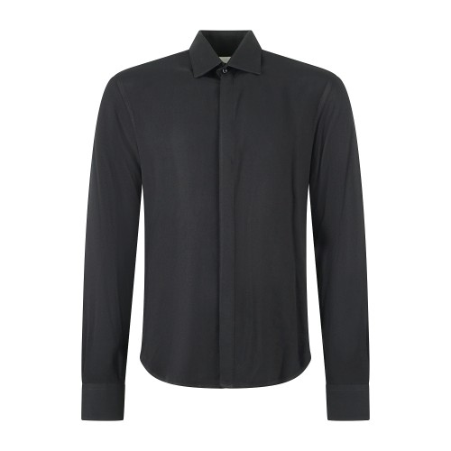 Marsem - Camicia manica lunga nera in viscosa opaca slim fit per uomo | co68