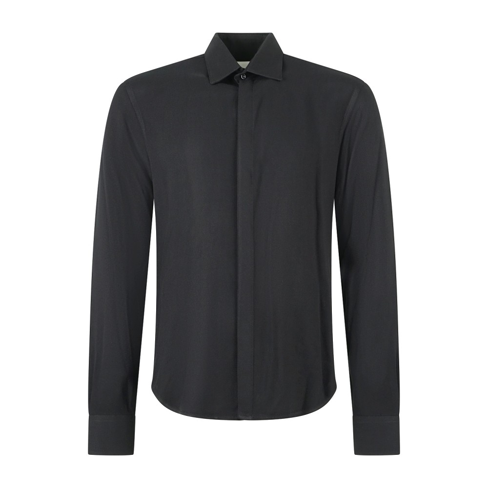 Marsem - Camicia manica lunga nera in viscosa opaca slim fit per uomo | co68