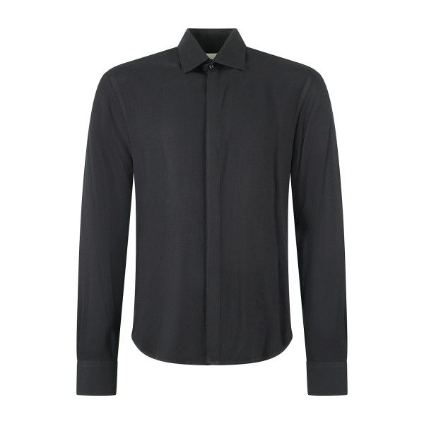 Marsem - Camicia manica lunga nera in viscosa opaca slim fit per uomo | co68