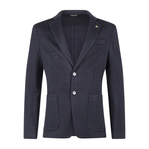 Havana & Co - Giacca blu monopetto in jersey mistolana con lavorazione per uomo