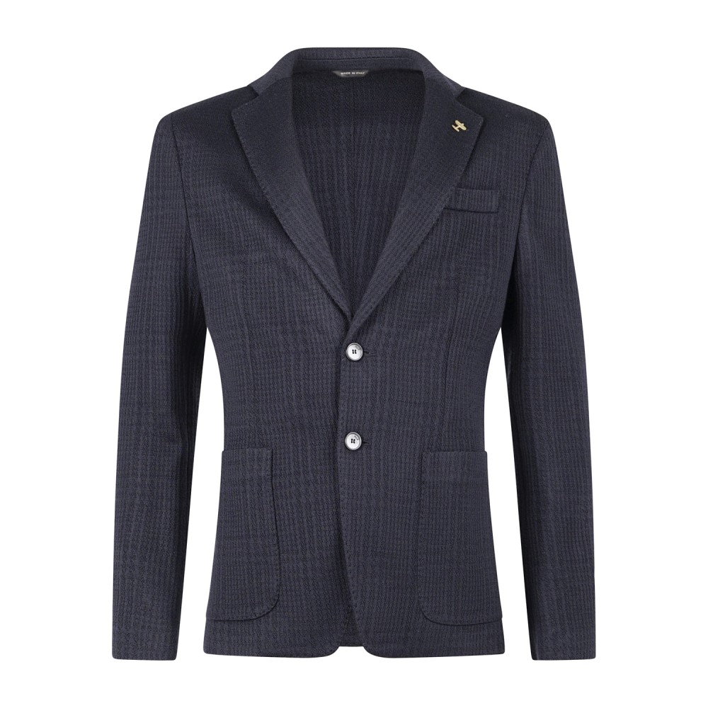 Havana & Co - Giacca blu monopetto in jersey mistolana con lavorazione per uomo
