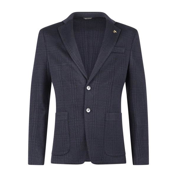 Havana & Co - Giacca blu monopetto in jersey mistolana con lavorazione per uomo