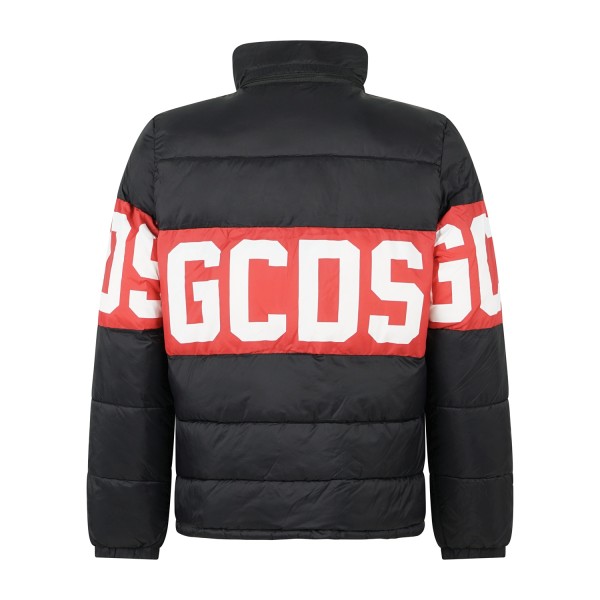 GCDS - Giubbotto piumino nero con band logo centrale con effetto trapuntato per